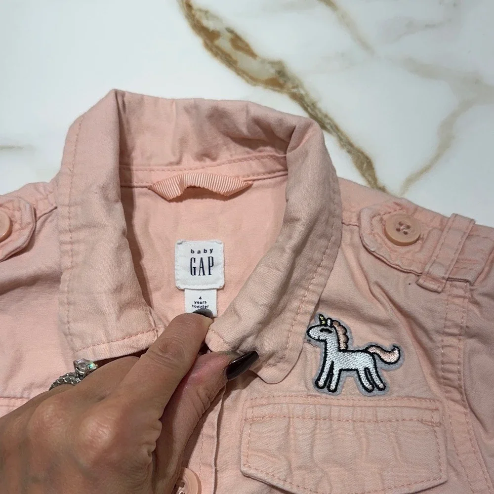 Gap Kids Light Pink Jean Jacket with Fun Patches
